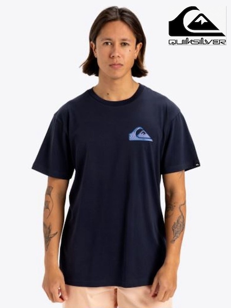 Quiksilver Blue Window Pane Short Sleeve 100% Cotton Graphic Logo T-Shirt (AU1636) | €28