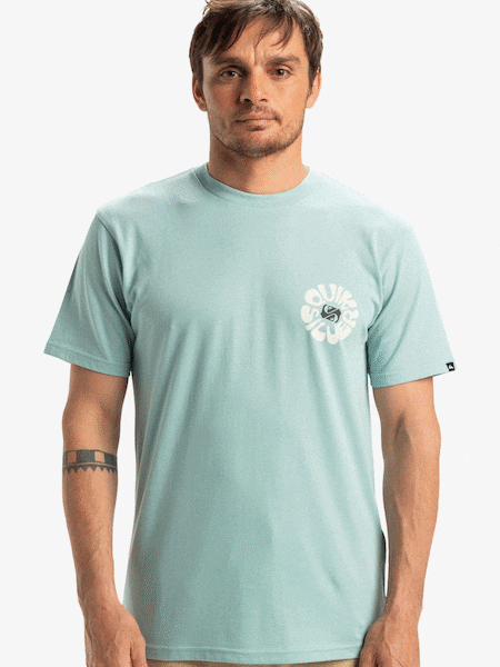 כחול  - Quiksilver Evo Roads End Short Sleeve 100% Organic Cotton Backprint Logo T-shirt (AU1665) | ‏136‏₪