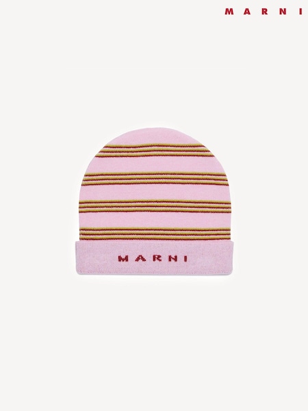 Marni Pink Stripe Logo Knitted Hat (AU1680) | AED408