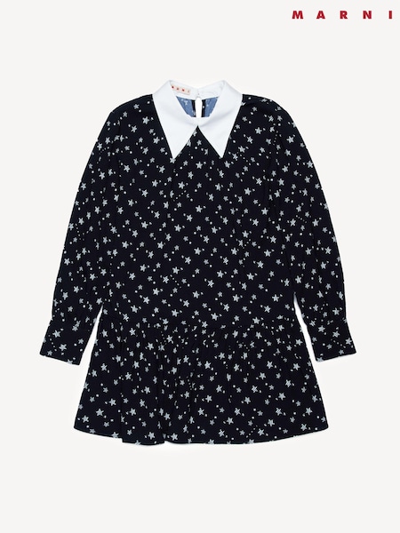 Marni Star Print Collar Detail Long Sleeve Black Dress (AU1696) | AED1,368