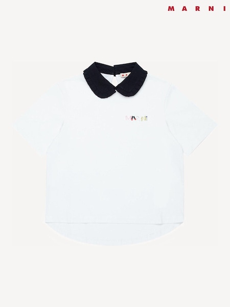 Marni Cropped Short Sleeve White T-Shirt With Collar Detail (AU1700) | AED699