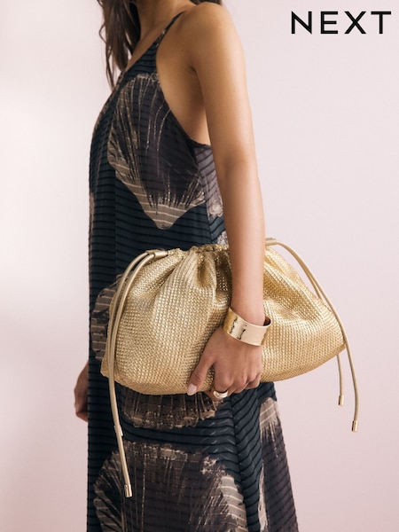 Gold Raffia - Oversized Ruched Clutch Bag (AU1728) | 44 €