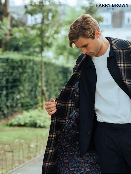 Harry Brown Blue Jacob Fashion Wool Coat with Check Print (AU1763) | €256