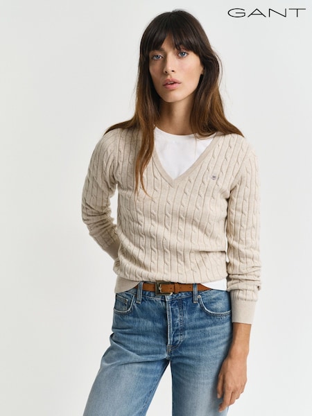 GANT Beige Stretch Cotton Cable V-Neck Jumper (AU1769) | 7,510 UAH