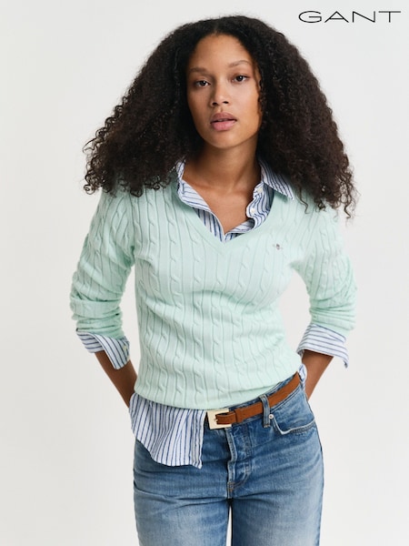 Mintgrün - GANT Pullover aus Stretch-Baumwolle mit V-Ausschnitt (AU1770) | 191 €