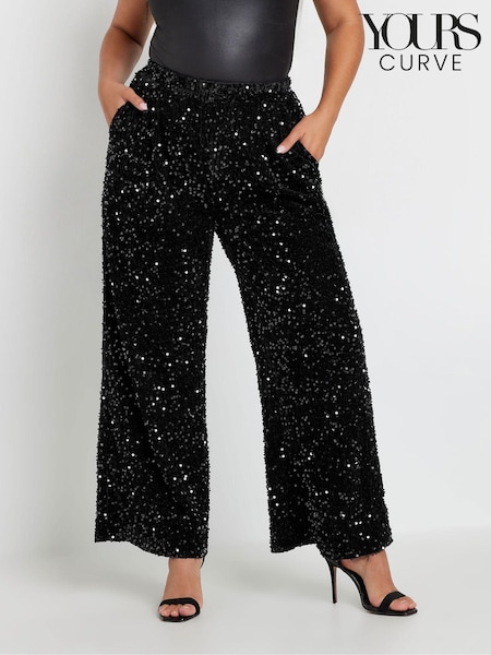 Yours Curve Sequin Wide Leg Trousers (AU1817) | 163 LEI
