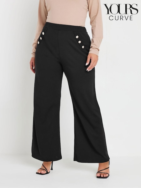 Yours Curve Black Scuba Button Wide Leg Trousers (AU1818) | €36