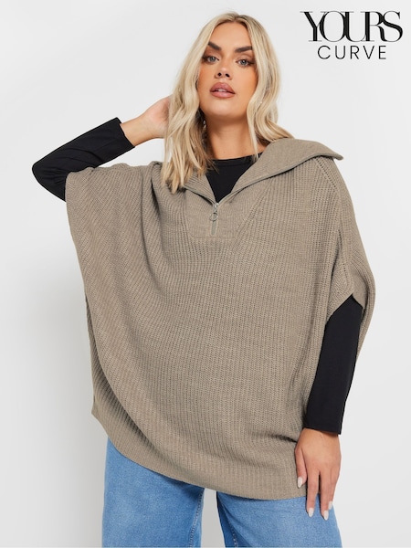 Luonnollinen ruskea - Yours Curve Quarter Zip Lyhyt hiha Neulepusero (AU1830) | €46