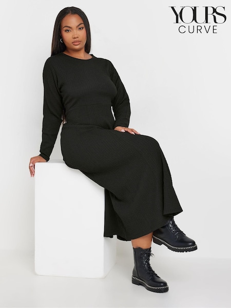 Yours Curve Black Textured Flared Maxi Dress (AU1832) | €49