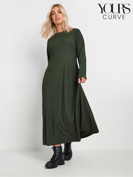أخضر - Yours Curve Textured Flared Maxi Dress (AU1834) | ‏198 د.إ.‏