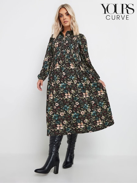 Yours Curve Black Floral Shirred Maxi Dress (AU1835) | €56