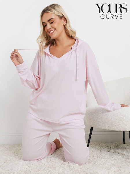 Vaaleanpunainen - Yours Curve Waffle Cropped Hoodie (AU1837) | €44