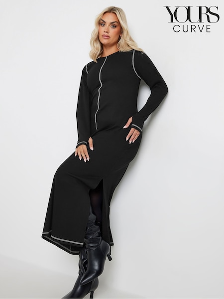 Yours Curve Long Sleeve Contrast Stitch Dress (AU1839) | ‏181 د.إ.‏