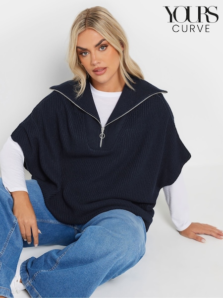 Sininen - Yours Curve Quarter Zip Lyhyt hiha Neulepusero (AU1843) | €46