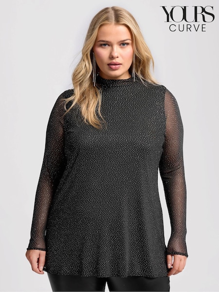 Yours Curve Black London Glitter Long Sleeve Mesh Top (AU1853) | €45