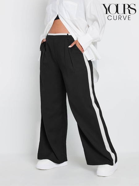 Yours Curve Black Side Stripe Wide Leg Trousers (AU1855) | kr485