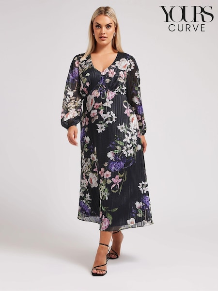 Yours Curve London Floral Satin Metallic Dress (AU1856) | €83