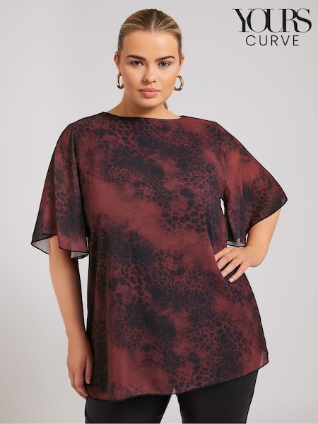 Yours Curve Red London Flutter Sleeve Blouse (AU1863) | OMR10