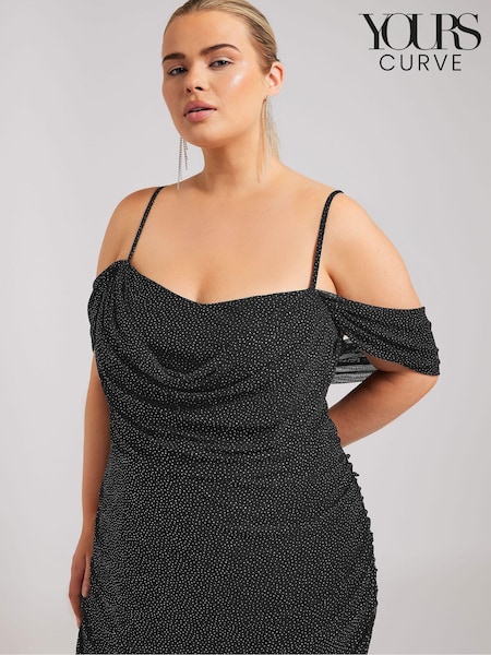Yours Curve Black London Cold Shoulder Glitter Mesh Dress (AU1880) | €86
