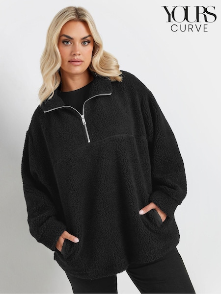 Yours Curve Black Oversized Borg Half Zip Jacket (AU1881) | €47