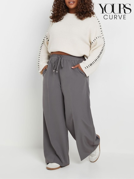 Yours Curve Grey Pull On Seam Front Woven Wide Leg Trousers (AU1890) | ₪146