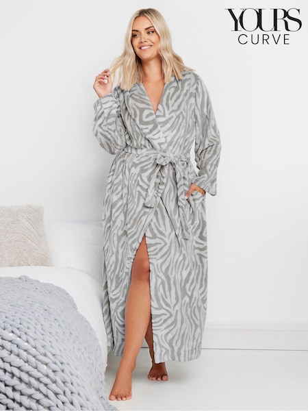Gris - Yours Curve Zebra Shawl Collar Maxi Robe (AU1892) | 48 €