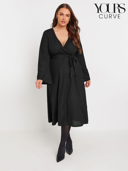 Yours Curve Wrap Flare Sleeve Textured Dress (AU1893) | €54