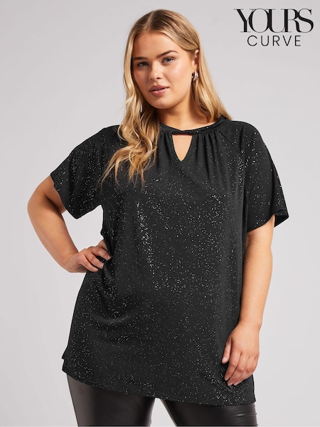 Yours Curve Black London Glitter Twist Neck Top (AU1896) | €52