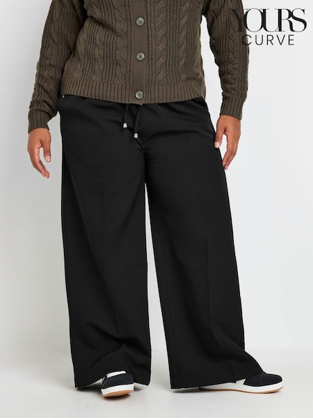 Yours Curve Black Pull On Seam Front Woven Wide Leg Trousers (AU1898) | ₪146