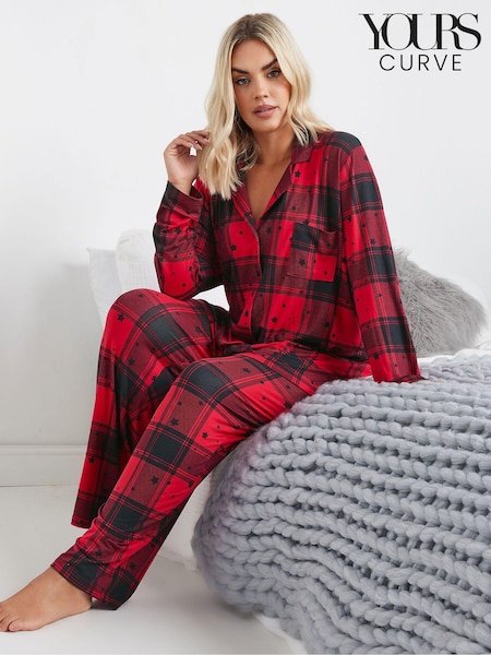 Yours Curve Red Soft Touch Star Check Pyjamas Set (AU1899) | €51