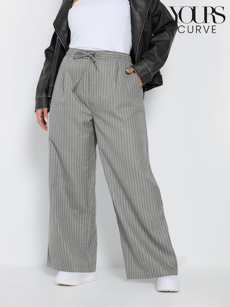 Yours Curve Grey Woven Pinstripe Wide Leg Trousers (AU1901) | €41