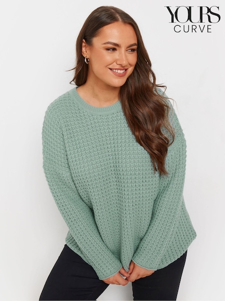 Yours Curve Blue Waffle Crew Neck Jumper (AU1907) | €42