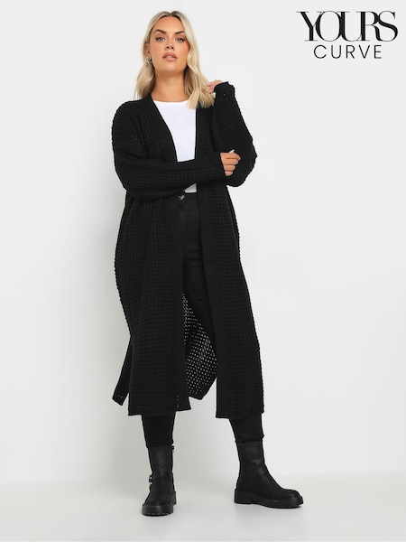 črna - Yours Curve Waffle Knit Maxi Cardigan (AU1913) | € 50