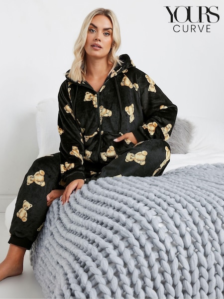 Yours Curve Black Teddy Bear Print All-In-One (AU1921) | €43
