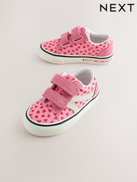 Pink Heart Standard Fit (F) Touch Fasten Strap Printed Trainers (AU1943) | BGN 58 - BGN 64