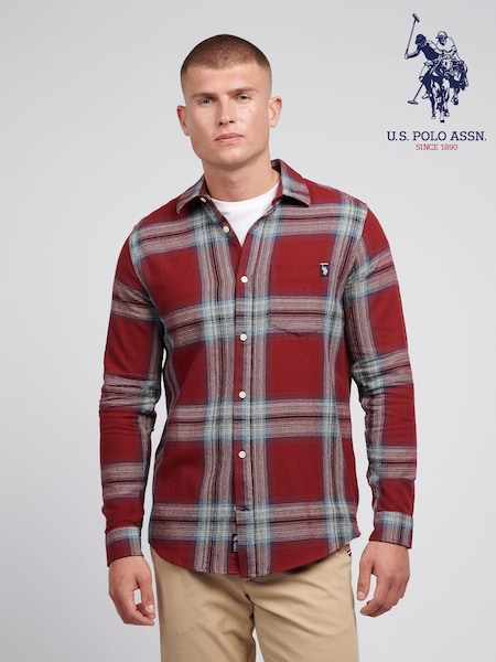 U.S. Polo Assn. Red Mens Ombre Check 100% Cotton Shirt (AU1962) | €100