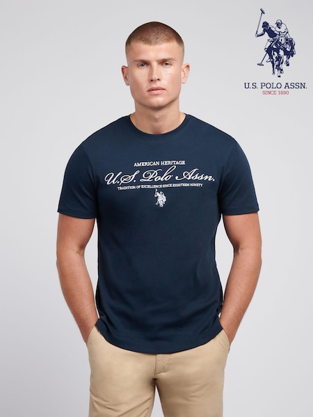 U.S. Polo Assn. Blue Mens 100% Cotton Premium Graphic T-Shirt (AU1967) | 173 QAR