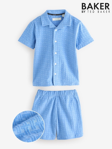 Baker by Ted Baker Blue Textured 100% Cotton Shirt And Shorts Set (AU1984) | €56 - €60