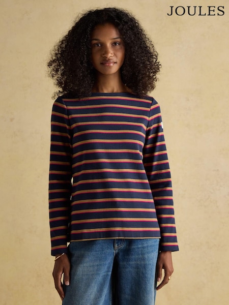 Joules Harbour Tan/Navy Boat Neck Breton Top (AU2039) | R$ 285