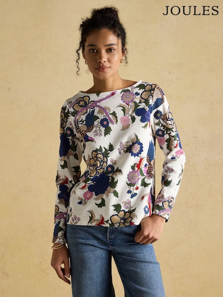 Joules Harbour Cream Bird Floral Boat Neck Printed Top (AU2043) | R$ 345