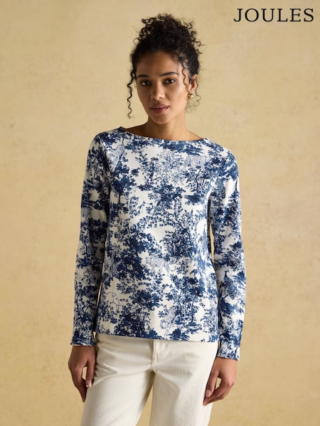 Joules Harbour Navy Toile de Jouy Boat Neck Printed Top (AU2044) | R$ 345