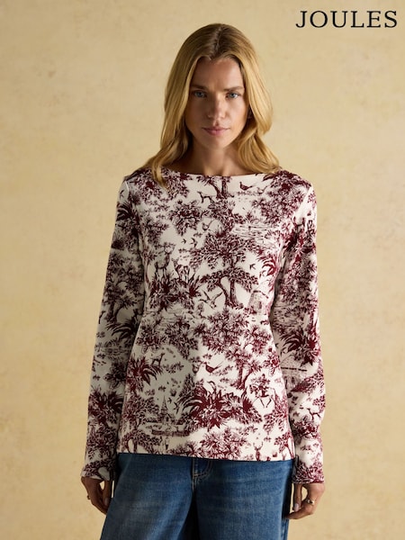 Joules Harbour Burgundy Toile de Jouy Boat Neck Printed Top (AU2045) | € 41