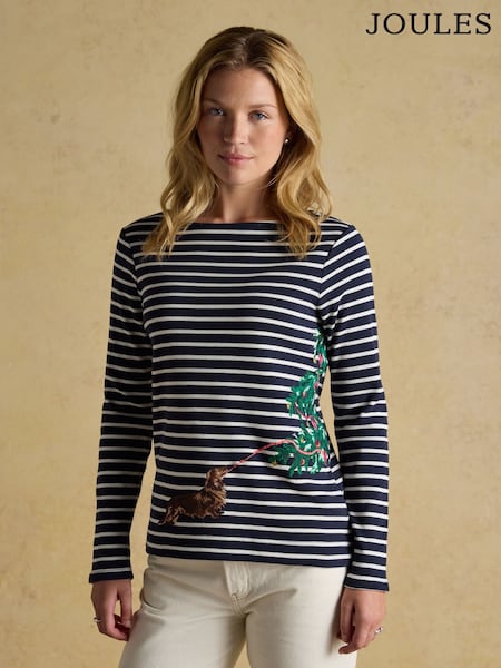 Festive Harbour Dog Navy/Cream Boat Neck Breton Top (AU2049) | €57