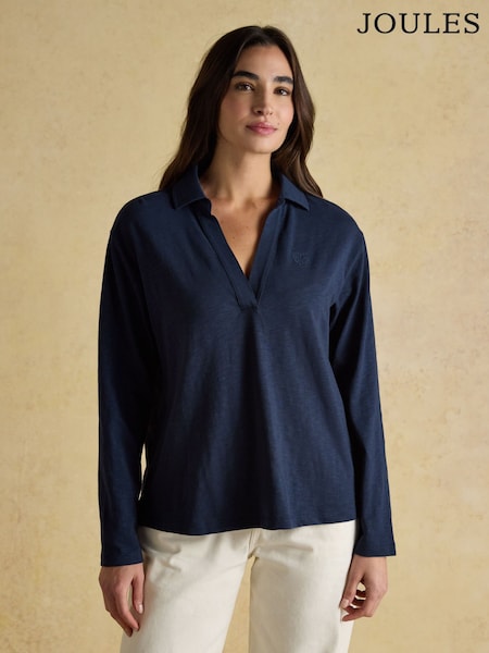 Joules Tallie Navy Combed Cotton Slub Collared Top (AU2062) | AED227