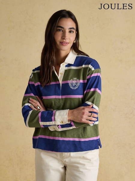 Joules Lara Blue & Green Stripe Boxy Fit Rugby Shirt (AU2080) | R$ 590