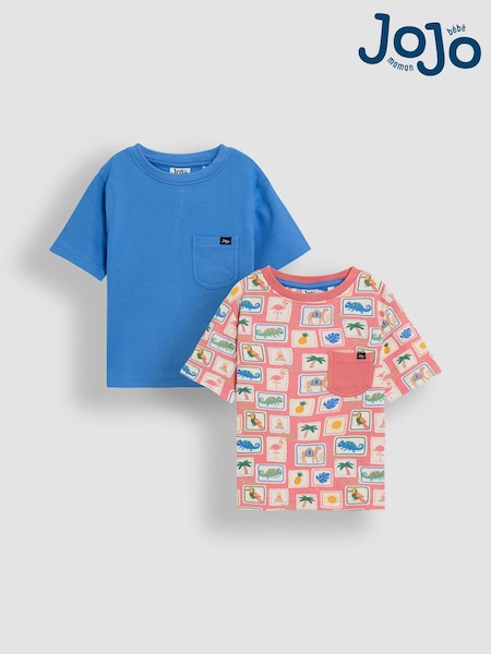 Pink Tropical Postcard - JoJo Maman Bébé Printed and Plain T-Shirts 2 Pack (AU2086) | 28 € - 33 €