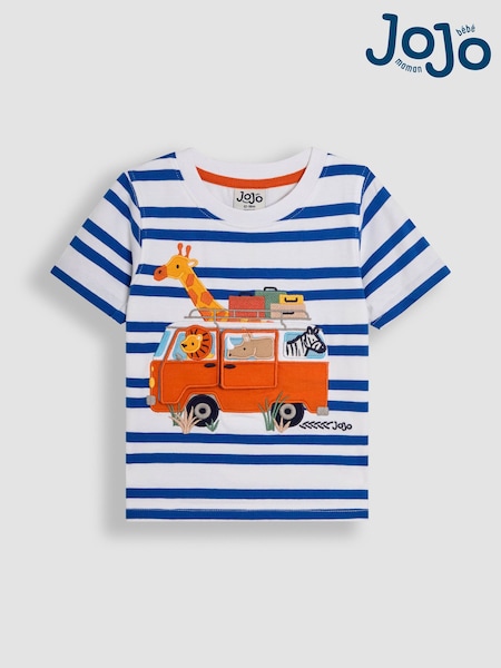 JoJo Maman Bébé Ecru Safari Stripe Appliqué T-Shirt (AU2090) | €26 - €29