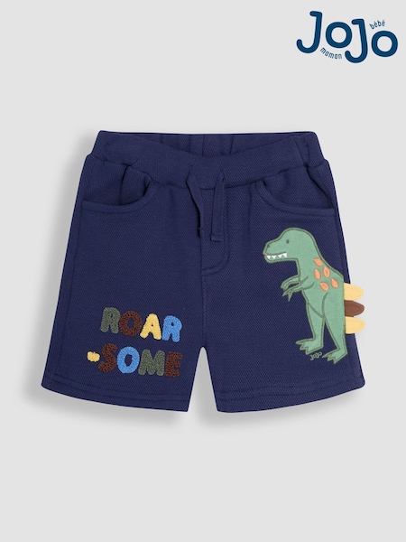 JoJo Maman Bébé Navy Blue T-Rex Appliqué Textured Shorts (AU2096) | €27 - €32