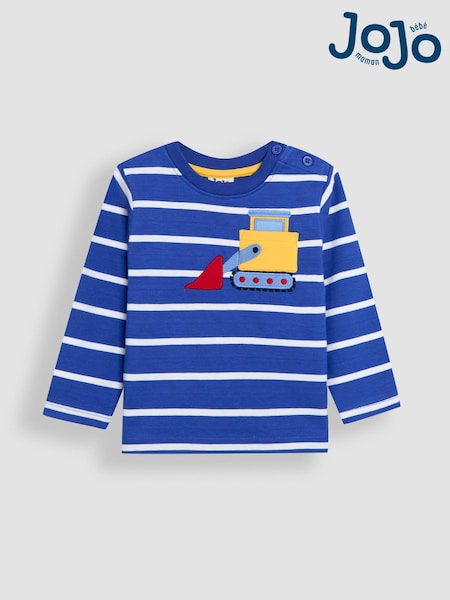 JoJo Maman Bébé Cobalt Blue Construction 100% Cotton Appliqué Top (AU2205) | €24 - €29
