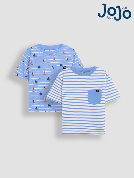 JoJo Maman Bébé Sailboat Print & Stripe 100% Cotton T-Shirts 2 Pack (AU2206) | 32 € - 37 €
